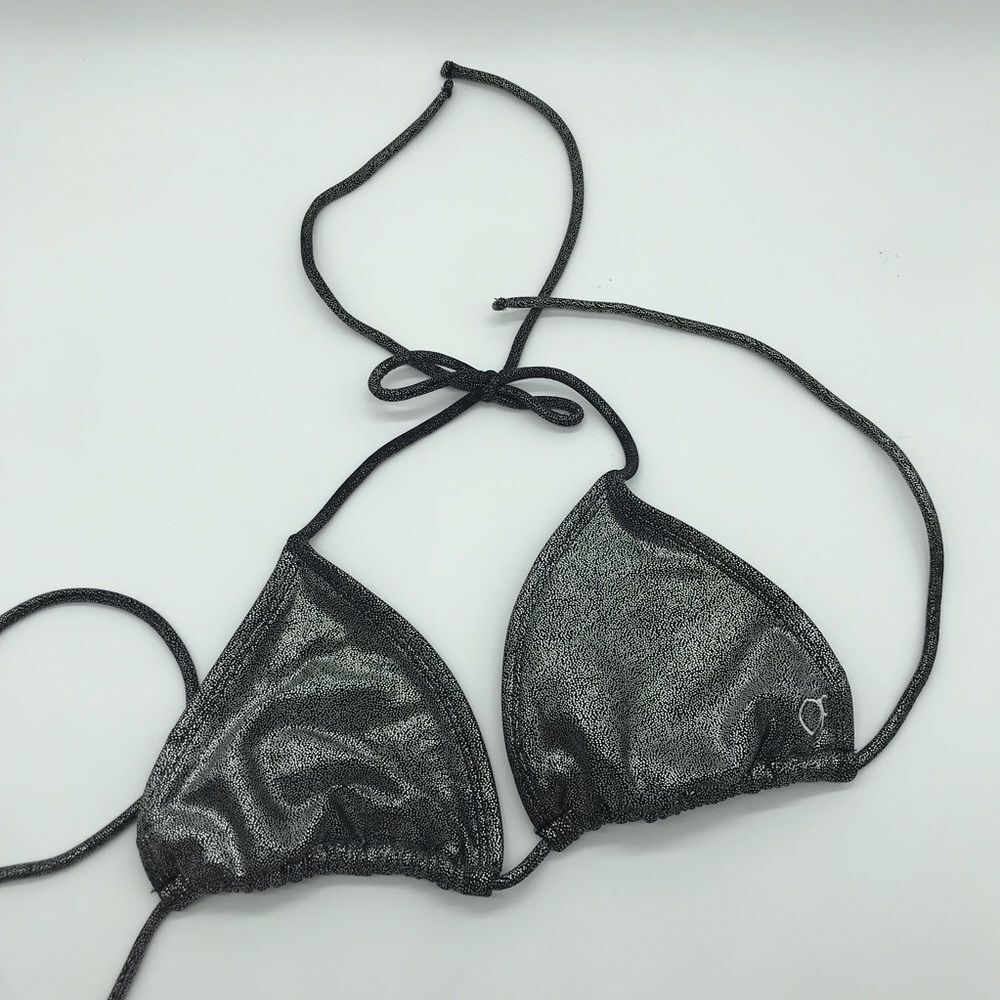 Op Metallic Shiny Silver Tie Up Swim Bikini Top Womens Sz Small